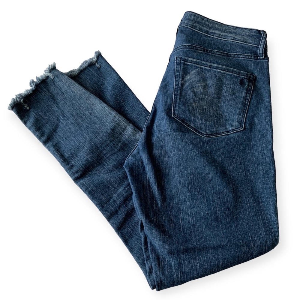 Frayed Jeans High Rise Ankle Skinny Blue Stretch Denim size 28